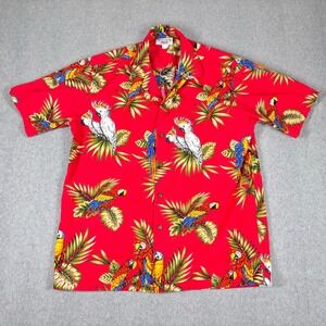 Pacific Legend Mens Hawaiian Shirt Size L Parrots & Tropical‎ Flowers